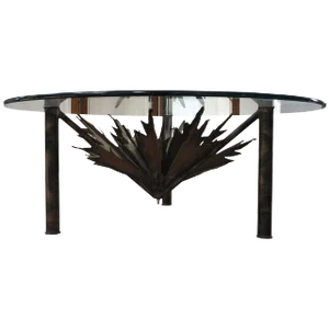 Brutalist Sculptural Sunburst Torch Cut Cocktail Table