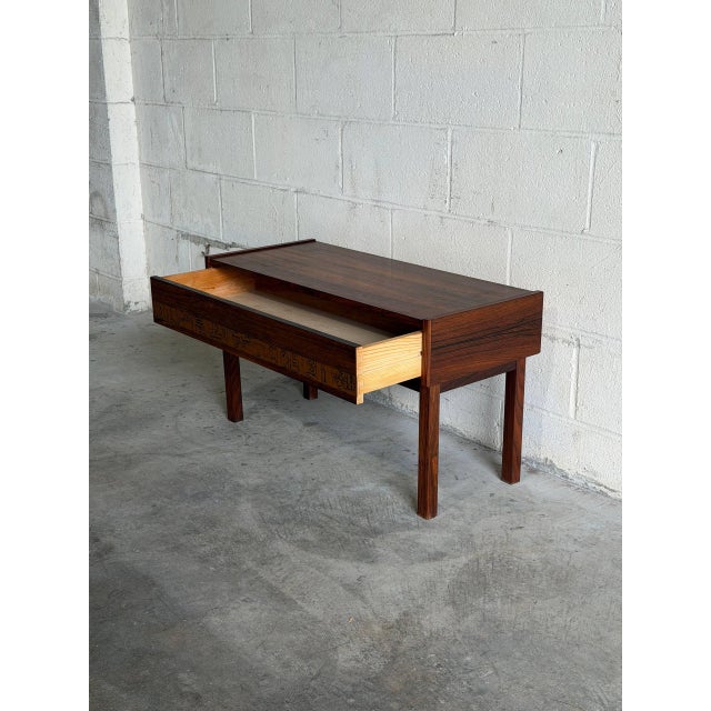 Mid-Century Modern Rosewood One Drawer Entry Table With Etched Panel Risskov Møbelkunst Denmark 1960s For Sale - Image 3 of 10