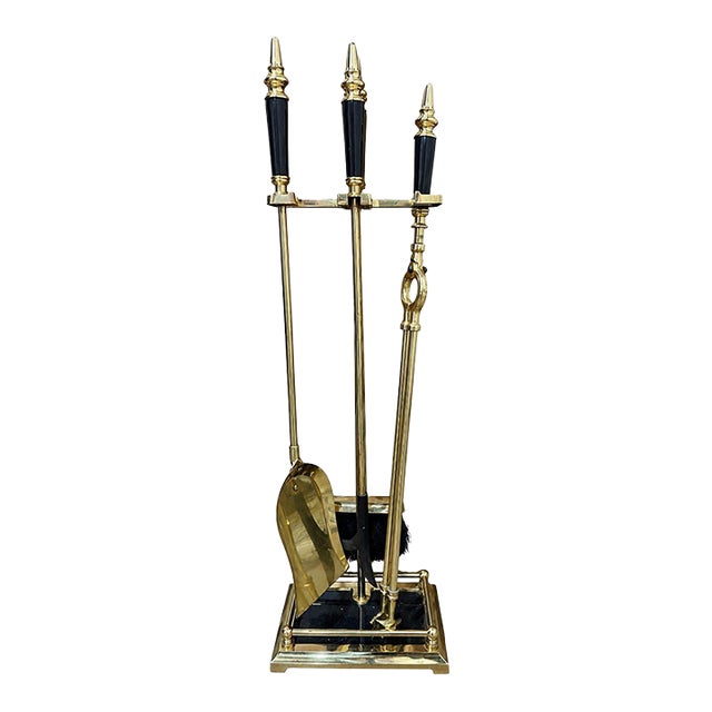 Vintage Italian Style Solid Brass 3 Piece Fireplace Tools Set For Sale