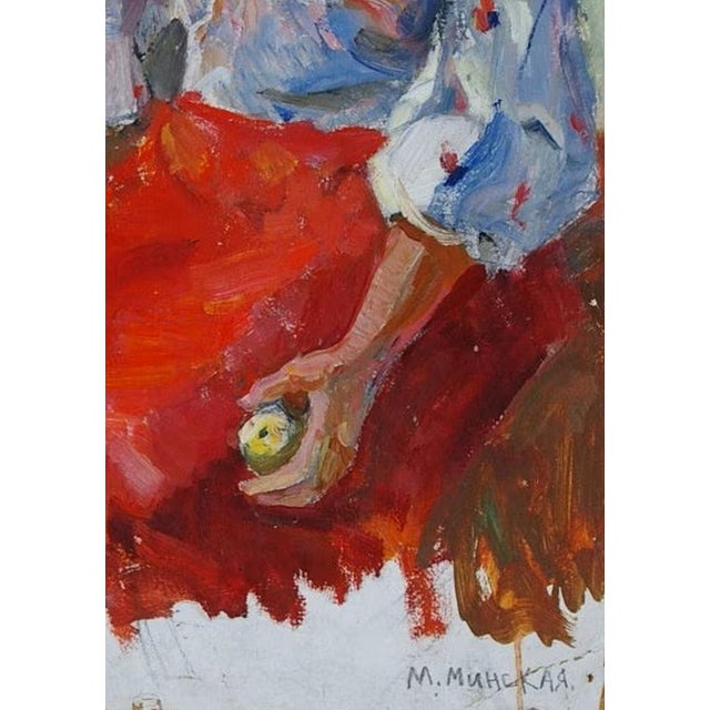 Vintage Ukrainian Woman Portrait, Original Oil Painting on Cardboard 70-50 For Sale - Image 6 of 6