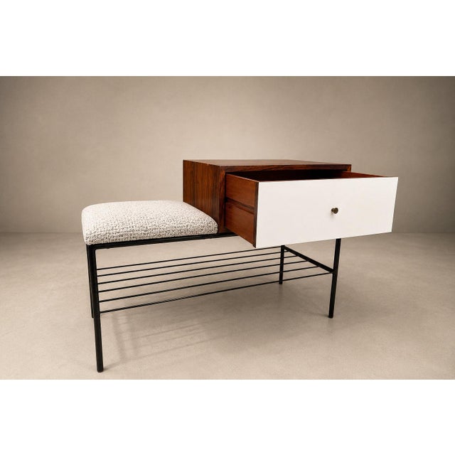 Bench with drawer in Rosewood, Fabric & Metal, Geraldo de Barros, 1950s - Lot 359B For Sale - Image 13 of 17