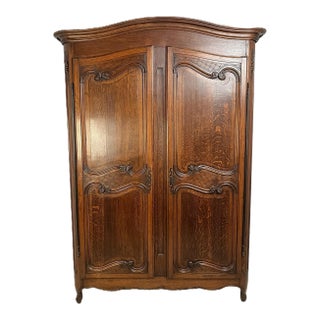 Antique French Provincial Solid Oak Louis XV Armoire, Circa 1900 For Sale
