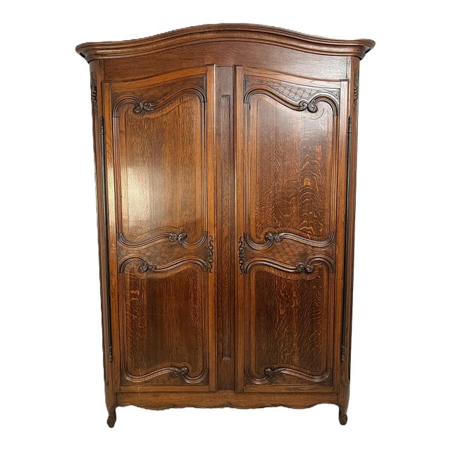 Antique French Provincial Solid Oak Louis XV Armoire, Circa 1900 For Sale