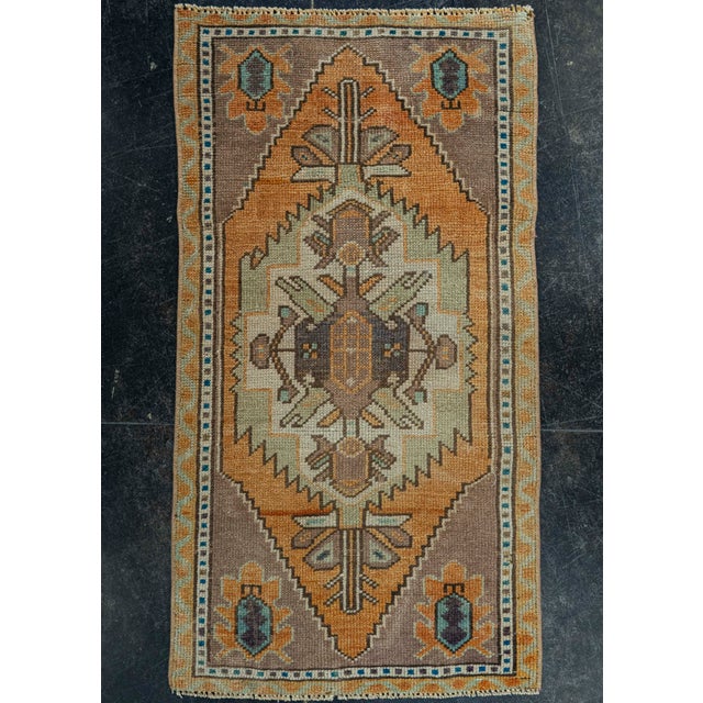 Bronze Turkish Mini Rug Oriental Hand Knotted Vintage Rug 1'8" x 3' #20734 For Sale - Image 8 of 8