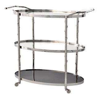 Modern Nickel Plated Faux Bois Bar Cart For Sale