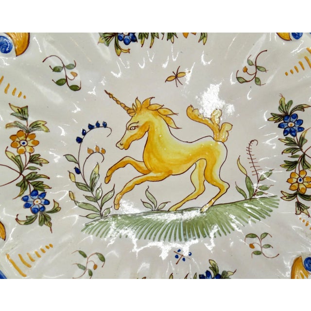 Antique French Moustiers Large Plate With Unicorn Hand Painted For Sale - Image 12 of 12