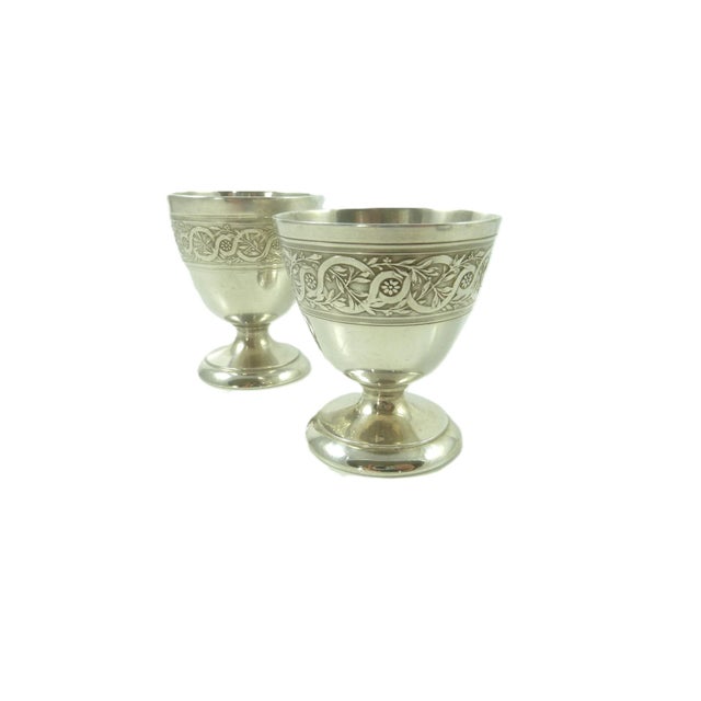 1910s 1910s French Christofle Pair of Egg Cups | Silver Plate | Napoleon III Style Frieze For Sale - Image 5 of 8