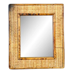 Natural Woven and Speckled Bamboo Rattan Mirror