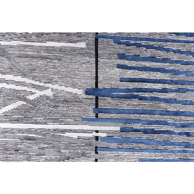 Art Deco Modern Geometric Art Deco Wool & Silk Rug in Blue and Gray by Doris Leslie Blau For Sale - Image 3 of 8