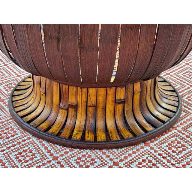 Chinoiserie Vintage Bamboo and Rattan Hand Woven Pedestal Centerpiece For Sale - Image 3 of 10