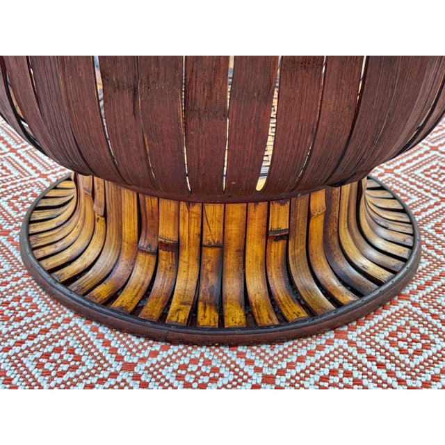 Chinoiserie Vintage Bamboo and Rattan Woven Pedestal Basket - 2 Available For Sale - Image 3 of 10
