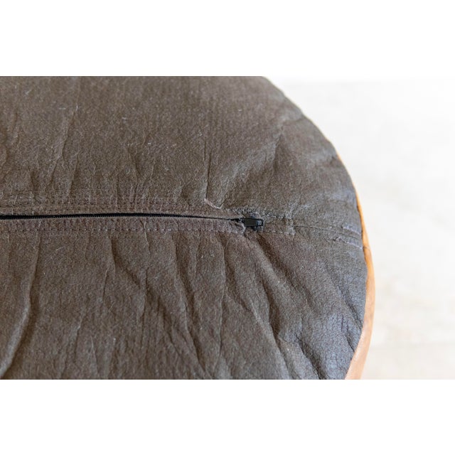 Tan Vintage Leather Patchwork Ottoman in Tan Attributed to De Sede For Sale - Image 8 of 8