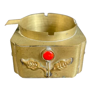Antique Chinese Export Brass Jeweled Personal Ashtray - Cigarette Rest