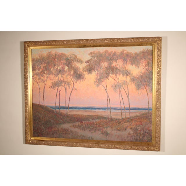 Impressionist coastal sunset painting by William Dorsey (1942-2019). Oil on canvas. Frame dimensions, height 42" width...