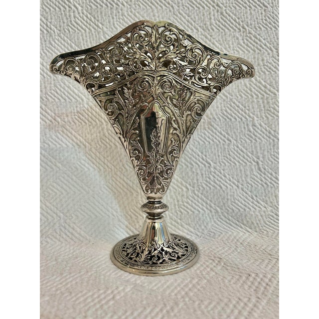 1991 Godinger Silver Plate Victorian Style Filigree Fan Vase For Sale - Image 10 of 10