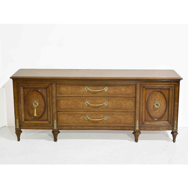 Mid Century French Provincial-Style Burlwood Lowboy Dresser by Hellam Furniture Company Pennsylvania For Sale In Chicago - Image 6 of 17