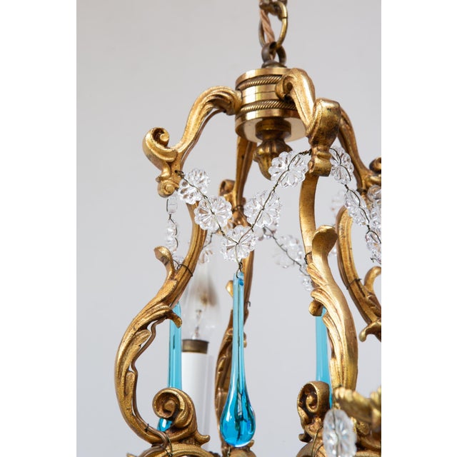 1960s Antique French Chandelier in Bronze Drops Murano Blue, 1950 For Sale - Image 5 of 12
