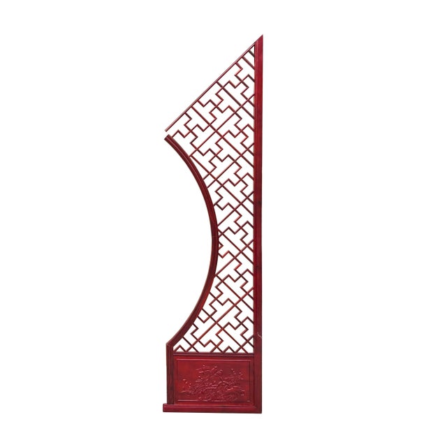 Wood Chinese Reddish Brown Flower Ducks Geometric Round Arch Wood Room Divider For Sale - Image 7 of 14
