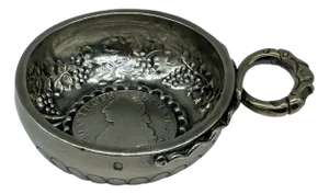 French Louis XVI Silver Tastevin with Écu aux Branches d'Olivier and Double Serpent Handle