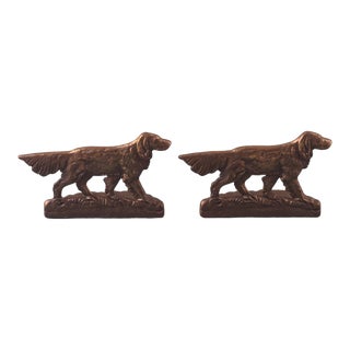 Pair of Antique Hunting Dog Pointer Bronzed Metal Bookends For Sale