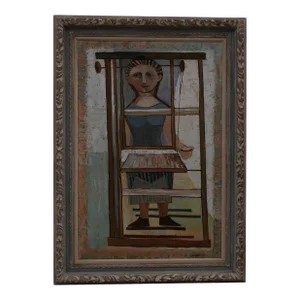 Woman at a Loom Oil Painting Signed Campigli, 1943