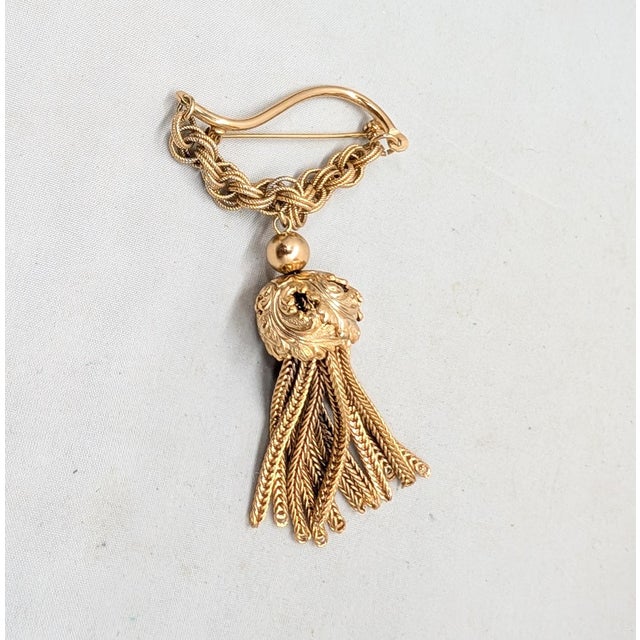 Mid-Century Modern Vintage 1960s Signed Napier Goldtone Tassel Brooch For Sale - Image 3 of 5