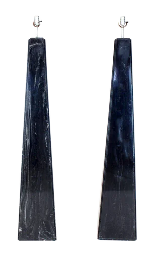 1970s Black Marble Obelisk Shape Floor Lamps - a Pair