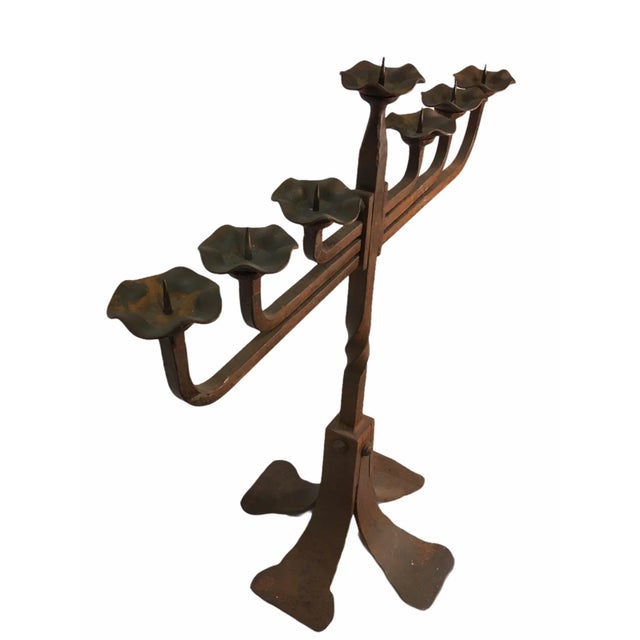 Gothic Antique Early 20th Century Gothic Revival Wrought Iron Candle Holder For Sale - Image 3 of 9