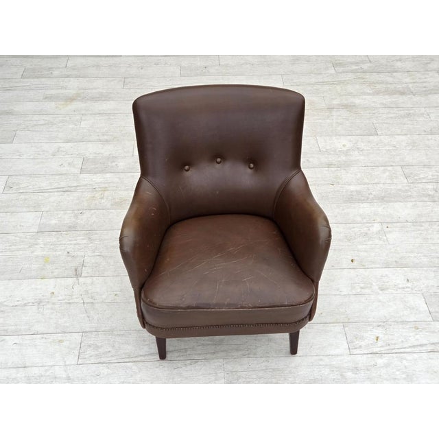 Brown Vintage Danish Lounge Chair in Furniture Leather, 1960s For Sale - Image 8 of 18