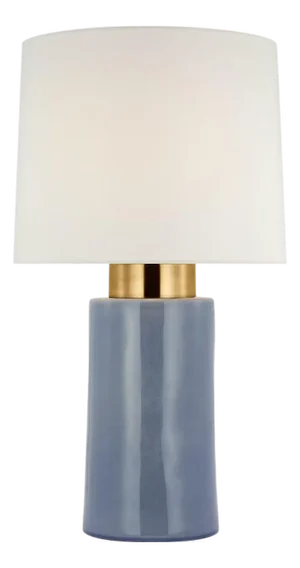 Barbara Barry by Visual Comfort Signature Xian 30" Table Lamp in Polar Blue Crackle and Soft Brass with Linen Shade