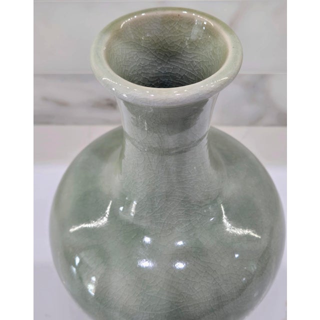 Ceramic Vintage Thai Celadon Green Crackle Glaze Ceramic Vases — A Pair For Sale - Image 7 of 17