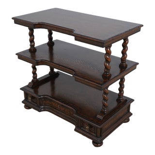 Oak 3 Tier Barley Twist Column Occasional Table For Sale