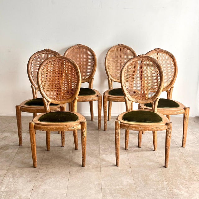 Beige Sculptural Chairs in Faux Bois and Vienna Straw, Italy, 1970s, Set of 6 For Sale - Image 8 of 10