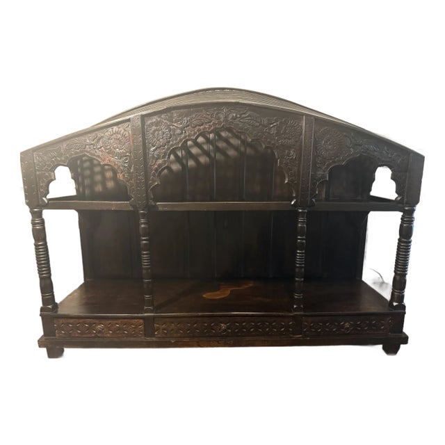 Vintage Indian Hand-Carved Solid Wood Console Cabinet For Sale