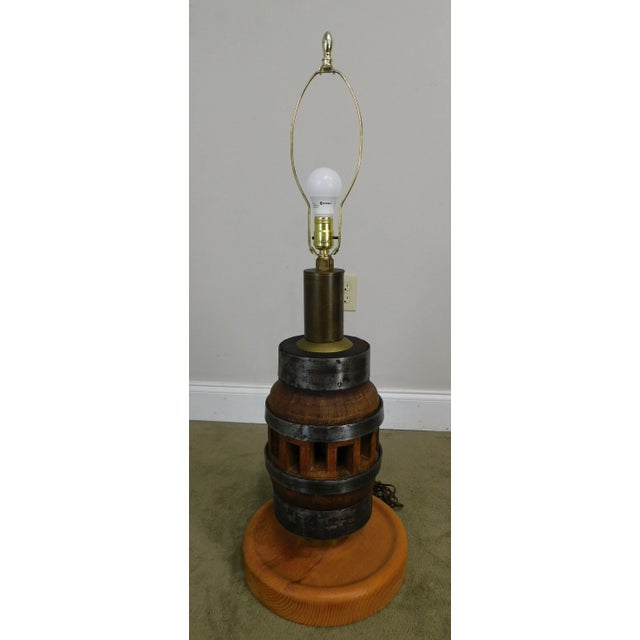 Heavy Wood and Steel Vintage Barrel Table Lamps - a Pair For Sale - Image 11 of 13