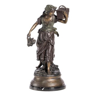 Auguste Moreau, Female Figure, Bronze on Marble Base For Sale