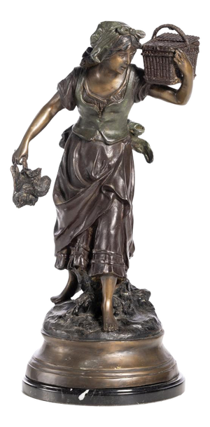Auguste Moreau, Female Figure, Bronze on Marble Base
