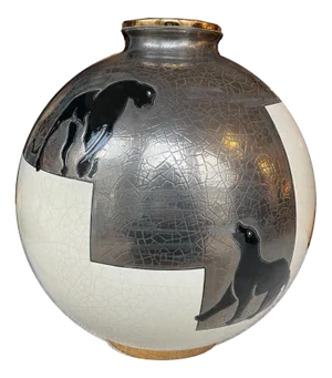 Large Ball Vase with Panthers