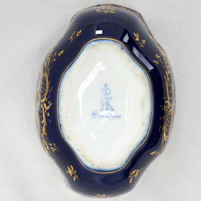 Blue Antique German Richard Klemm Dresden Cobalt Blue Gold Courting Couple Creamer Sugar Set For Sale - Image 8 of 15