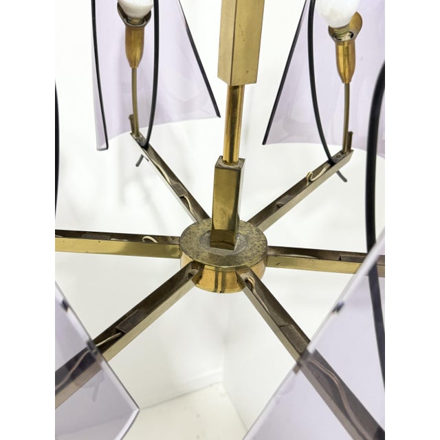 Brass and Purple Acrylic Glass Chandelier in the style of Stilux Milano, 1960s For Sale - Image 11 of 14