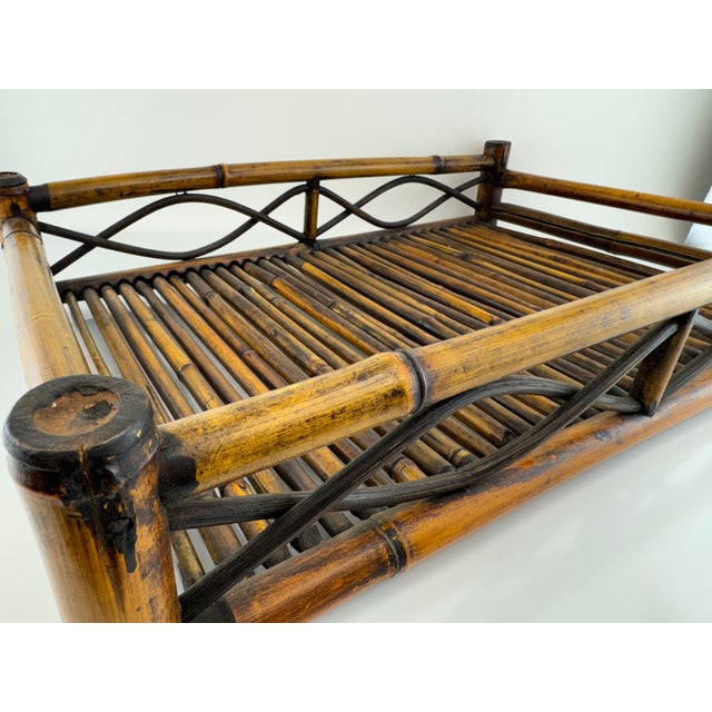 Brown Vintage Mid Century Bamboo and Rattan Tray With Lattice Detail For Sale - Image 8 of 11