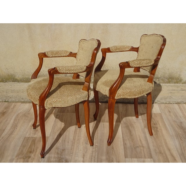 Louis XV Armchairs in Beige Giraffe-Style Fabrics, 1950s, Set of 2 For Sale - Image 10 of 18