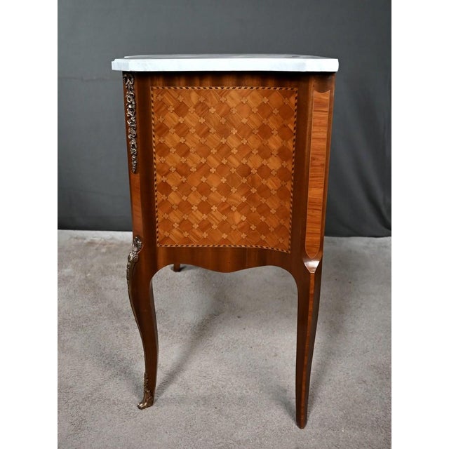 Mid-Century Louis XV-Louis XVI Transition Style Marquetry Commode For Sale - Image 16 of 18