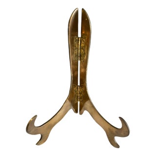 Mid-Century Brass Folding Easel Stand With Curved Legs For Sale