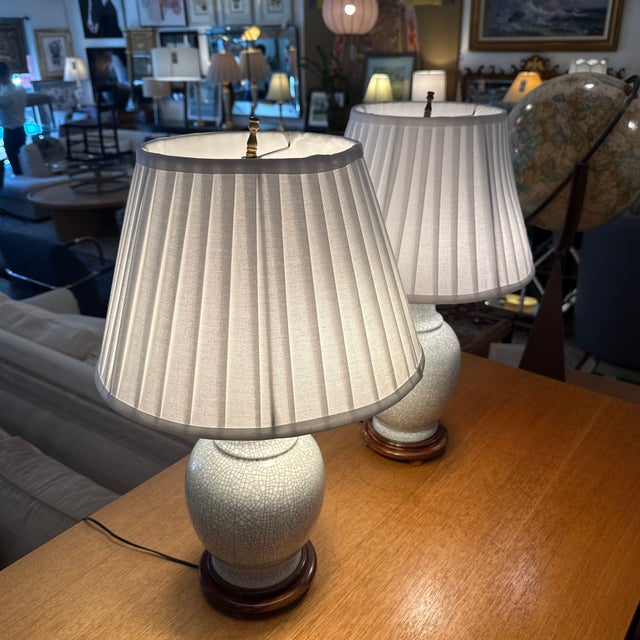 Late 20th Century Antique Style Chinese Vase With Crackle Glaze Table Lamps, Pair For Sale - Image 5 of 11