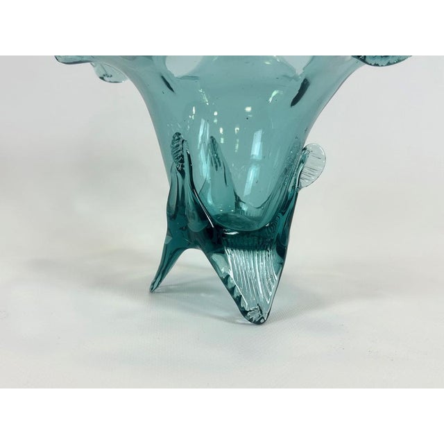 Mid-Century Modern Turquoise Polish Glass Basket from Ząbkowice Glassworks, 1960s For Sale - Image 3 of 13