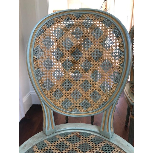 Mid 20th Century Set of 5 Vintage French Provincial Painted Cane Chairs