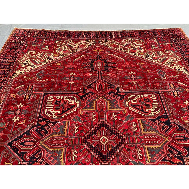 1970s Vintage Caucasian Tribal Rug 10'2" X 12'9" – Oversized Heriz Design Wool Living Room Carpet For Sale - Image 5 of 9