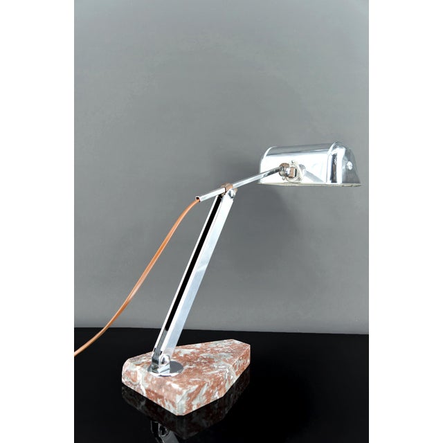 Bauhaus Art Deco Modernist Desk Lamp in Chrome, Aluminum and Marble, France, 1930s For Sale - Image 3 of 17