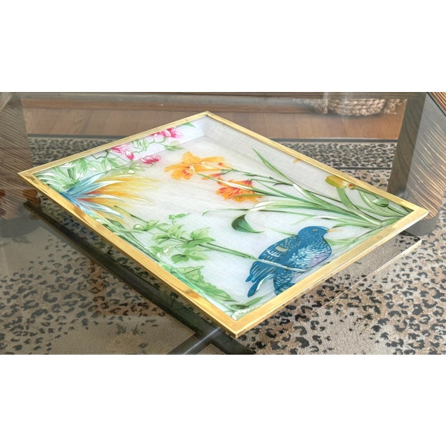 1970's Italian Lucite Brass Large Tray For Sale - Image 4 of 7